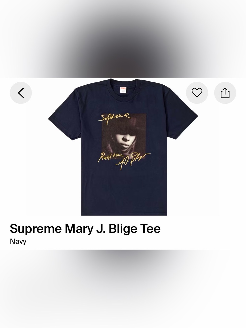 Supreme Mary J. Blige Navy Tee with Gold Graphic